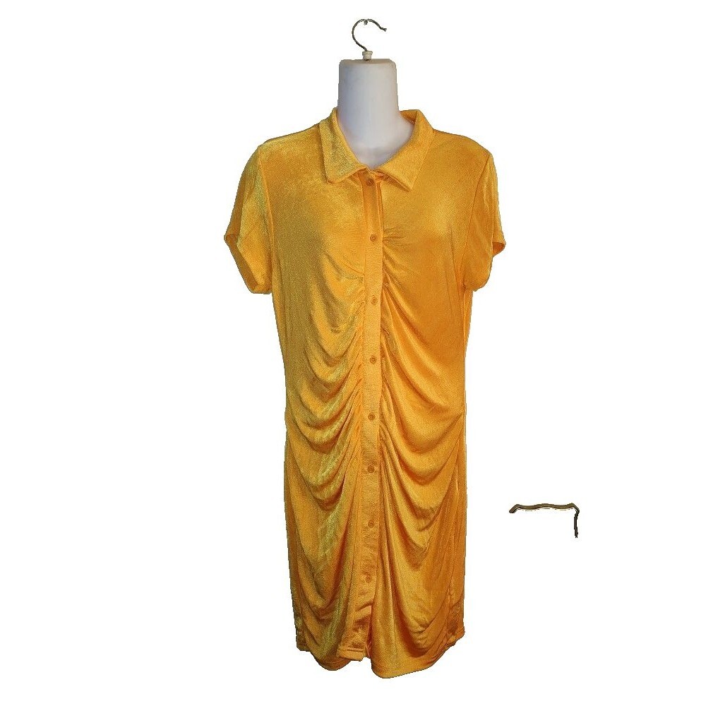 Women Rue 21 Bright Orange Slinky Stretchy Dress-Shirt Sz XL Pit2pit 20" See des